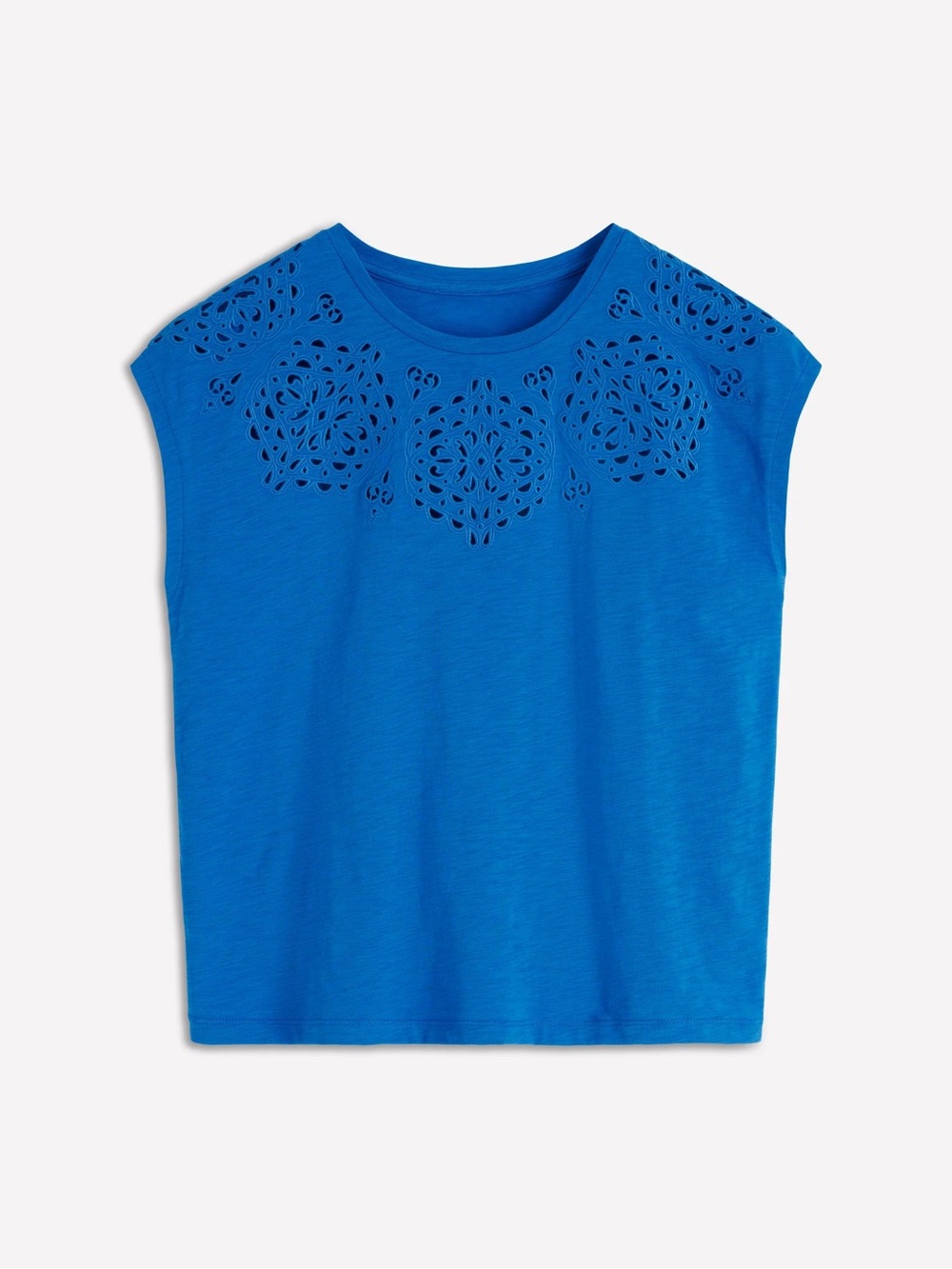 Boden Anya Broderie Embroidered Cotton Tee, Cerulean Blue, Size US 4, Like New - Picture 3 of 17